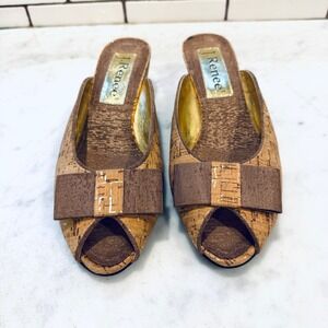 J. Renee Cork Peep Toe Mules‎ with Bow Detail, Trixy Style, Size 9.5M
